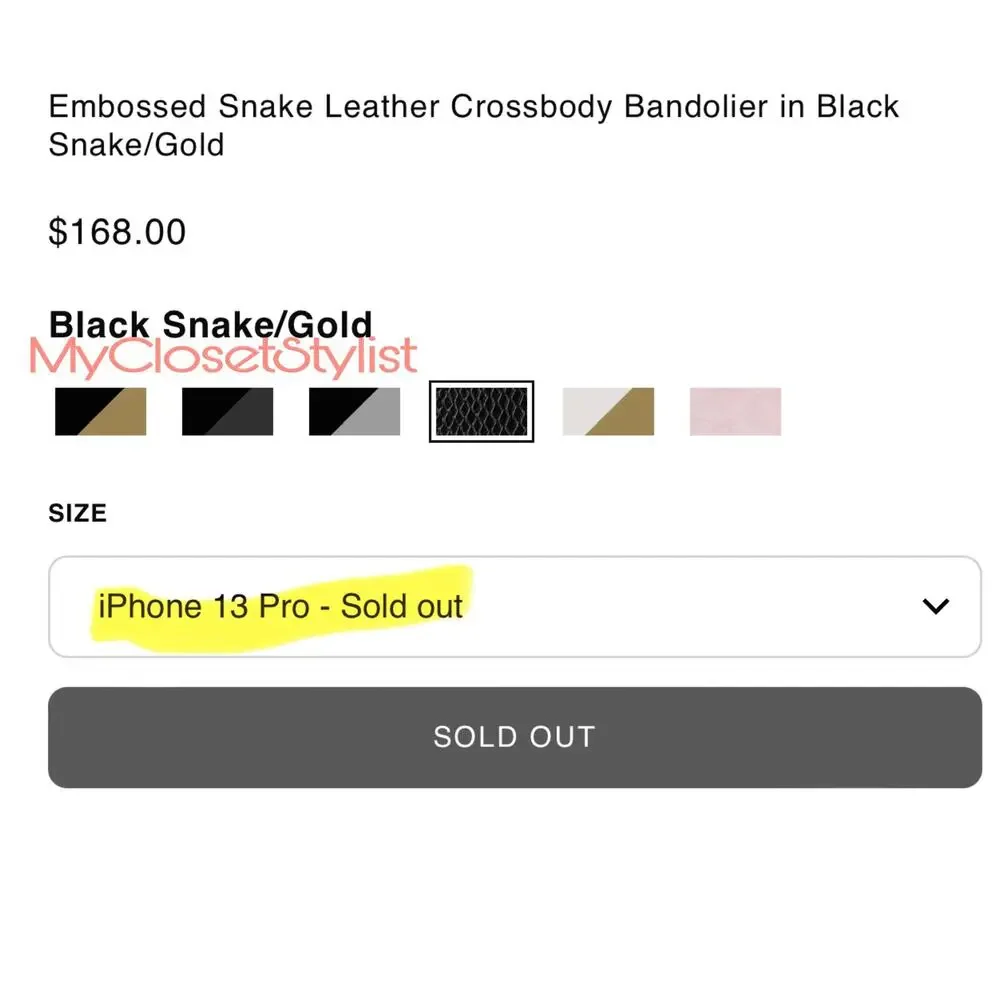 NWT! Bandolier MIRROR Snake 13 Pro iPhone Case Crossbody Strap SET! Black Purse